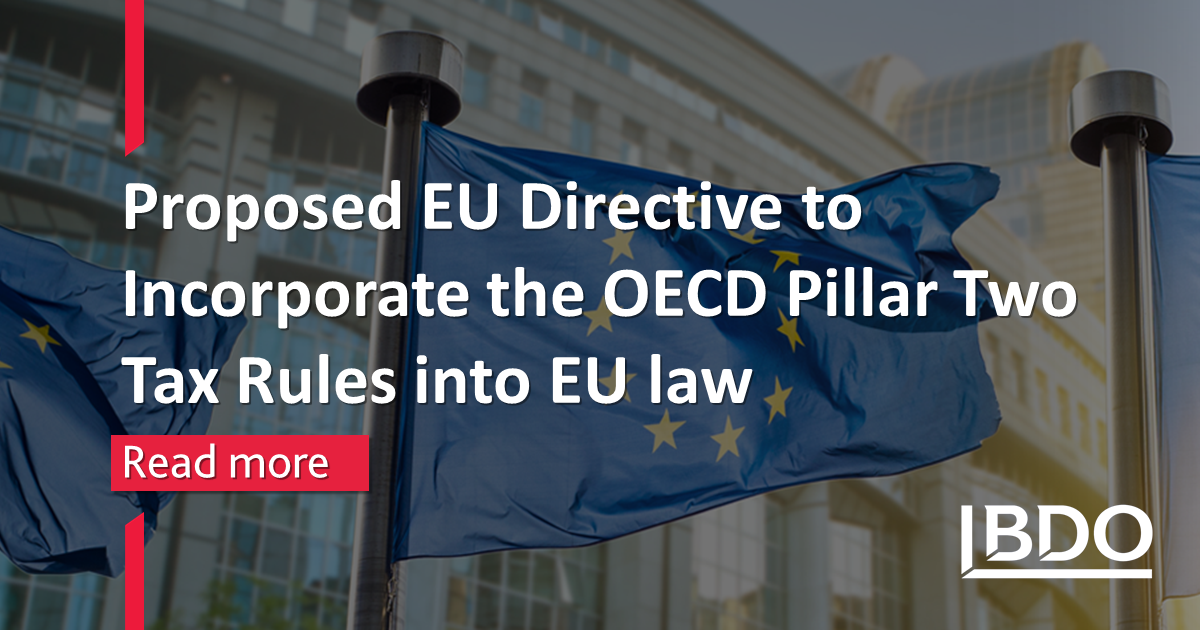 EU Dir. OECD Pillar 2 Tax Rules In EU Law - BDO Malta